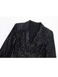 Yipinpay Black Sequin Blazer Woman Tailoring Glitter Blazer Women Fashion Office Elegant Womens Jackets Winter Women's Formal Jacket