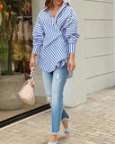 Yipinpay Fashion Woman Blouses 2023 Casual Striped Buttoned Ruched Asymmetrical Shirt Long Sleeve T Shirt Female Clothing