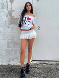 Yipinpay Women Y2K Vintage Low Waist Floral Lace See-through Layered Ruffle Hem Summer Mini Skirt Streetwear Aesthetic Clothes