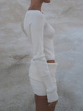 Yipinpay Women Y2K Vintage Set 2Pieces Cleanfit Suits Knit Solid Color Long Sleeve Pullover Sweaters +Low Waist Shorts Outfits
