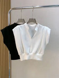 Yipinpay for Women Waist Sleeveless V-neck Shirt Outwear Short Sleeve Tshirt Camisetas Y2k Clothes Femme White Shirt Wild T-shirts