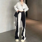 Yipinpay Retro Fashion Y2k Streetwear Black And White Color Contrast High Waist Baggy Jeans Femme Straight Wide Leg Pants Women