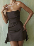 Yipinpay Satin Dress Bodycon Women Party Dress 2023 New Arrivals Mini Strapless Dress Sexy Celebrity Birthday Night Dresses