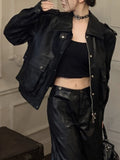 Yipinpay Streetwear Black Leather Jacket Women Winter Casual Moto Biker Zipper Leather Jacket Fashion Trench High Street Faux Coat