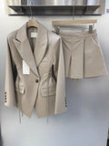 Yipinpay Short Suits Black Blazer Solid Spring Bandage Jacket Temperament Two Piece Sets Women Ruffle Skirts Sets Y2k OL Coat