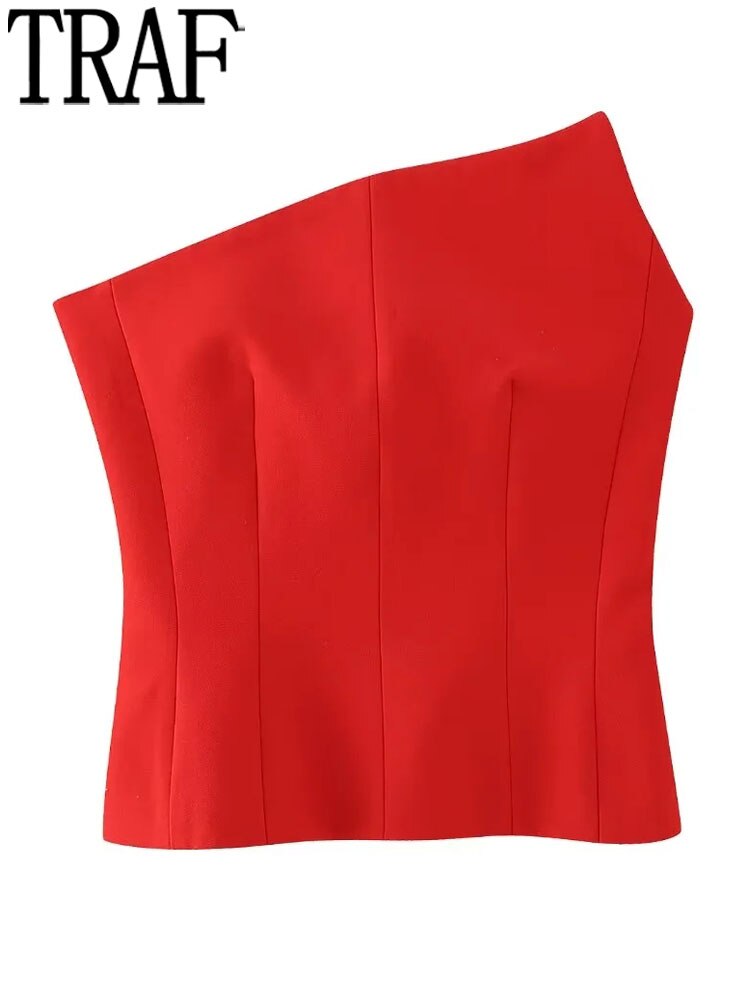 Yipinpay 2023 Black Corset Top Woman Asymmetric Off Shoulder Tops For Women Red Backless Bustier Top Woman Party Night Sexy Tops