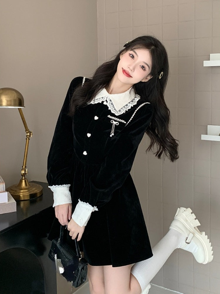 Yipinpay Vintage Y2k Mini Dress Gothic Kawaii Lace Short Party Dress Woman 2023 Spring One Piece Dress Korean Fashion Design Chic