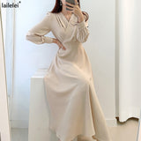 Yipinpay Puff Sleeve A-line Dress Solid Color Chic Midi Blue Black Robe Elegant Korean Office Dresses Summer Maxi Spring Retro