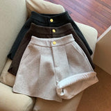Yipinpay Autumn Winter High Waist Woolen Shorts Women Straight Loose Wide Leg Pantalones Cortos De Mujer Cargo Y2k Shorts
