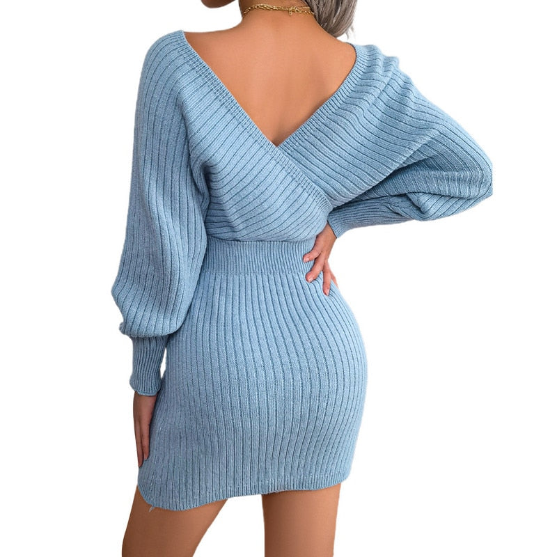 Yipinpay Women Knitted Dress Fall Winter 2023 Chic Elegant Vintage Luxury Designer Sexy Bodycon Long Sleeve Clothes Evening Party Prom