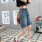 Yipinpay Baggy Shorts Pants Women Summer 2023 Vintage Blue Wide Leg Denim Short Korean Fashion Casual Female Knee Length Jeans Mujer