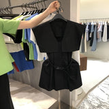 Yipinpay Collar Mini Single Breasted Shirt Dress Women Summer Slim A Line Waist Short Sleeveless Dresses Casual Wild Y2k Vestidos