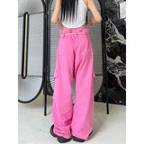 Yipinpay Streetwear Baggy Cargo Jeans Y2k Clothes High Quality Fashion Loose Straight Wide Leg Pants Women