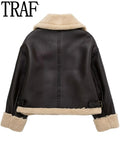 Yipinpay Brown Fleece Jacket Women Double Faced Cropped Jacket Autumn Zip Up Short Jacket Female Very Warm Woman Winter Coat 2023