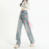 Yipinpay Waisted Straight Jeans For Y2k Women Streetwear Summer Korean Dongdaemun 2023 Femme Pants Baggy Blue Denim Trousers Vintage