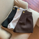 Yipinpay Autumn Winter High Waist Woolen Shorts Women Straight Loose Wide Leg Pantalones Cortos De Mujer Cargo Y2k Shorts