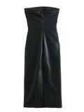 Yipinpay Black Faux Leather Dress Woman Off Shoulder Bodycon Long Dresses For Women Sexy Backless Dress 2023 Midi Party Dresses