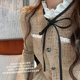 Yipinpay Winter Long Sleeved Dress Tweed Vestidos Elegantes Para Mujer Mini Party Plaid Dress Retro Women Clothing Y2k Robe
