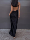 Yipinpay Sexy Womens Summer Long Evening Dress Solid Color Sleeveless Backless Hollow Out Evening Gown Hot Sale S M L