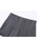 Yipinpay Grey Pleated Skirt Shorts Women Striped Bermuda Shorts Woman High Waist Casual Mini Shorts Harajuku Fashion Women's Skort