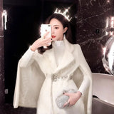 Yipinpay & Ponchos White Mink Cashmere Cloak Elegant Pocket Coats Cape Shawl 2023 Autumn Winter Beaded Jacket Women Top Clothes