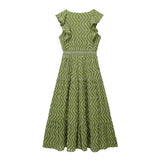 Yipinpay Embroidered Long Dress Women Green Ruffle Summer Woman Dress 2023 Cut Out Midi Dresses Sleeveless Elegant Women's Dresses