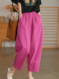 Yipinpay Summer Women's Capri Pants Oversize High Waist Calf-Length Loose Trousers Casual Cotton Harem Pants for Women Streetwear