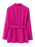Yipinpay Fuschia Blazer Woman Set 2 Pieces Belt Long Sleeve Fashion Women's Spring Jackets 2023 Office Chic And Elegant Woman Jacket