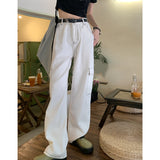 yipinpay Women Jeans Overalls High Waist American Fashion Vintage Wide Leg Jean Female Denim Trouser Straight Baggy Denim Pants