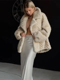 Yipinpay Warm Faux Fur Coat Women Chic Casual Lapel Long Sleeve Thick Fluffy Coats Autumn Winter Lady Streetwear Overcoats