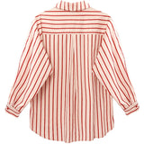 yipinpay Women's Pink Stripe Shirts Casual Robot Embroidery Polo Collar Long Sleeves Vintage Fashion Baggy Ladies Blouse Tops Spring