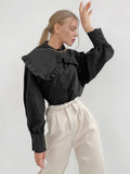 Yipinpay Big Peter Pan Collar Ruffle Womens Blouse Long Sleeve White Cotton Casual Tops Female Spring Summer Frill Shirt 2023