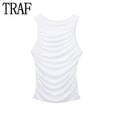 Yipinpay White Crop Top Women Ruched Sleeveless Tank Top Y2k Streetwear Sexy Tops Woman Fashion 2023 Beach Summer Going Out Tops
