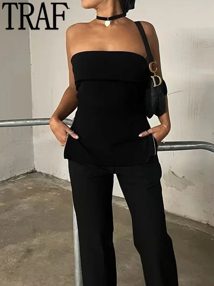 Yipinpay Black Tube Top Female Zip Off Shoulder Tops For Women Beige Sleeveless Corset Top Woman Streetwear Y2k Backless Sexy Tops