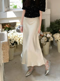 Yipinpay OL Bodycon Faldas Largas Midi Black Satin Skirt Wild Korean Style Long Skirts for Women Ruffle Mermaid Korean Fashion