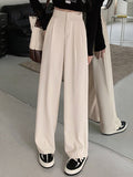 yipinpay Women's Elastic Waist Baggy Pants Vintage Classic Casual Suit Trousers Ladies Elegant Korean Fashion Long Pants Woman