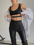 Yipinpay Autumn Y2k Fashion PU Leather Skinny Pant 2023 Slim Stretch Stitching Women Trousers Street Party Sexy Femm Pencil Pants