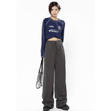 yipinpay Grey Women Loose Pants High Waist Vintage Leisure Baggy Pants Streetwear American Style Oversize Fashion Wide Leg Trouser