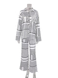 Yipinpay Lapel Irregular Stripe Button Shirt And Pants Women Sleep Suit 2 Piece Single-Breasted Print Casual Home Suit Female