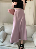 Yipinpay Long Satin Skirt Women Elegant Korean Fashion High Waist Solid Silk A-line Skirt Office Lady Casual Summer Fashion 2023