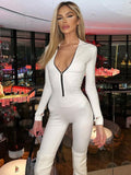Yipinpay Fall Outfits Women Zipper Solid Long Sleeve Jumpsuit Waist Sexy Slim Femme Playsuit Fitness Party Temperament Sportswear