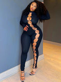 Yipinpay Ring Hollow Tight Jumpsuit Elegant For Women Long Sleeve Back Zipper Clothes Hot Girl Nightclub Street Casual Jumpsuits
