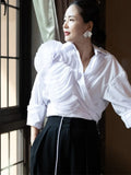 Yipinpay Mujer De Moda 2023 Loose Sleeve Design Pleated Large Flower Shirts Sweet Pink Tops Korean Chic Office Lady Shirt Women