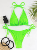 Yipinpay Bikinis 2023 Sexy Women Swimsuit Swimwear Female Solid Bandage Thong Brazilian Bather Bikini Set Beachwear