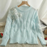 Yipinpay for Women 2023 Fall Sweet Jumper Sueter Korean O Neck Mesh Splice Pink Sequins Sweaters Hollow Twist Sweater Shirts