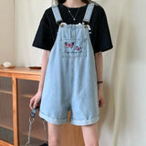 Yipinpay Women Summer Denim Shorts Black Butterfly Embroidery Korean Style Jeans Pants High Waisted Baggy Y2k Fashion Bib Short