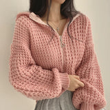 Yipinpay Hooded Sweater Coat Casual Loose Cropped Twist Cardigans Zipper Jacket Y2k Sueters Mujer Knitted Sweater Pull Clothes
