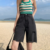 Yipinpay Version Jeans Shorts Women Summer Y2k Female Clothing Fashion Blue Denim Pants Baggy Jeans Vintage Streetwear Straight