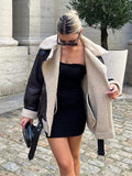 Yipinpay Fashion Faux Fur Jacket with Zipper Women Long Sleeve Double-sided Jackets Warm Coat Female Casual Lapel Lace Up Tops