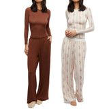 Yipinpay Women's Y2K Retro Vintage 2Pcs Pajamas Set Outfits Mini Dot/Floral Print Long Sleeve Tops +Long Pants Loungewear Suit